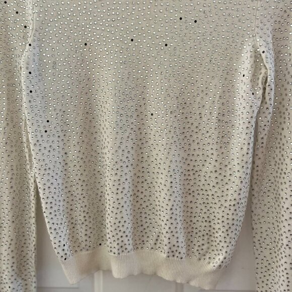 Alice & Oliva Woman's Rhinestone Cashmere Blend Cream Pull-over Sweater Sz Med - Picture 4 of 12